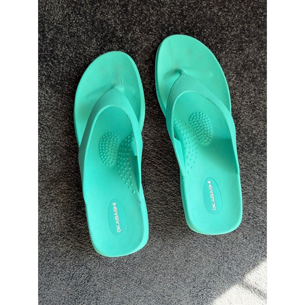 Okabashi Shoreline Turquoise Aqua Flip Flop Sandals Women ML 8-8.5 Arch Support
